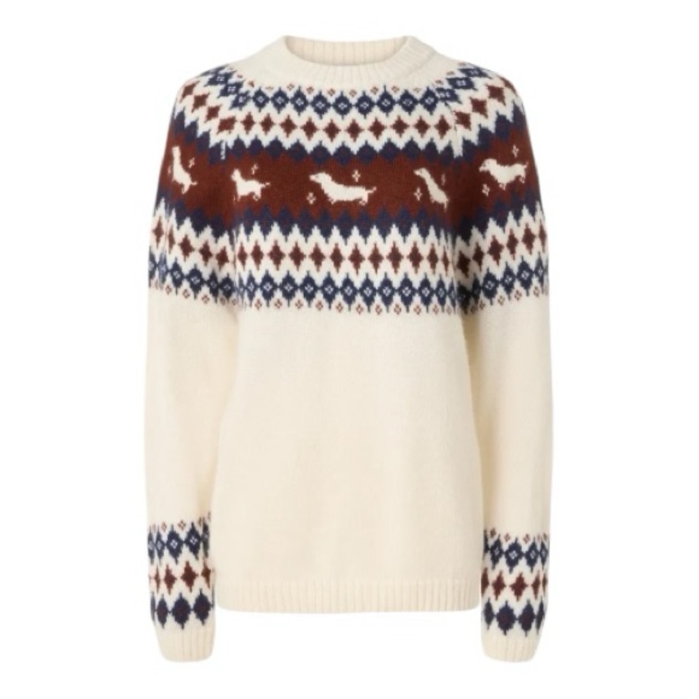 Rachel Antonoff Hot Dog Sweater Cream Fair Isle Pullover Alpaca Wool Medium - Picture 2 of 11